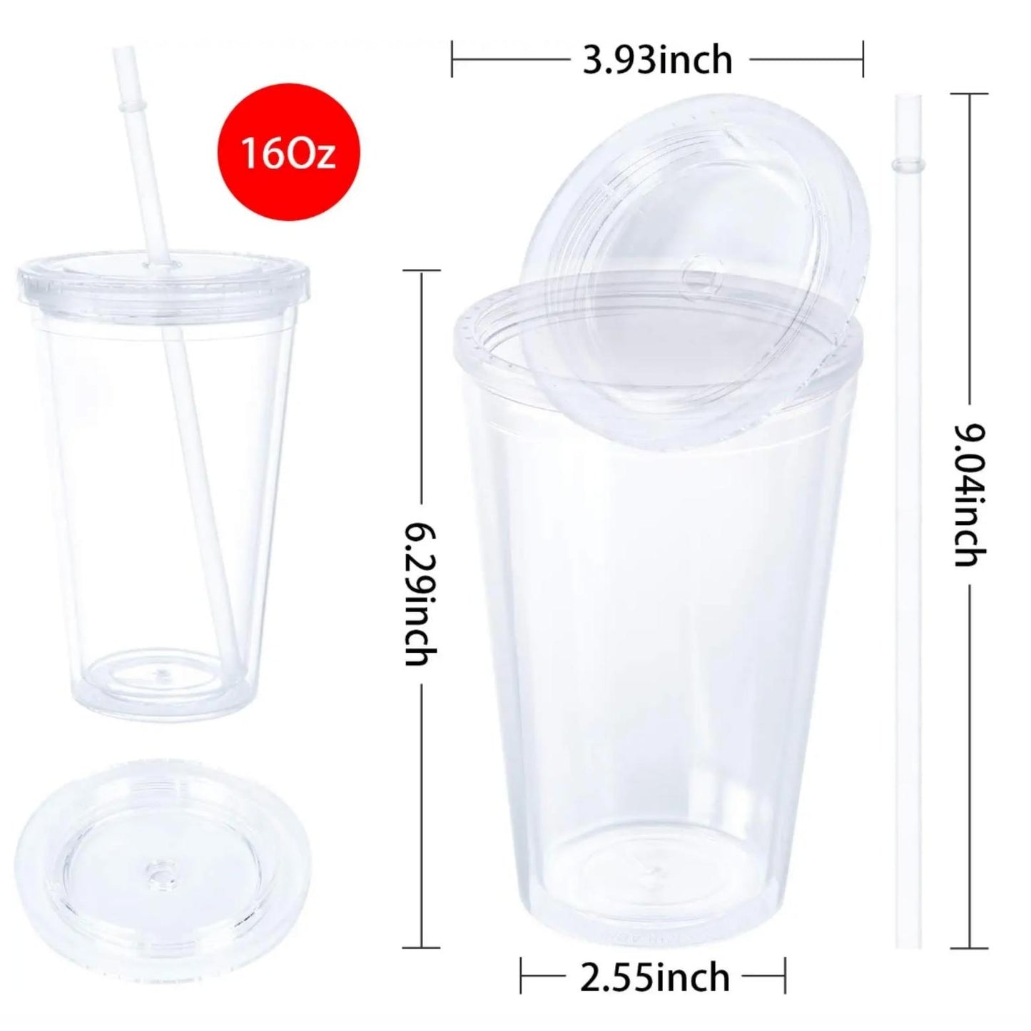 16oz. Transparent Acrylic Tumbler